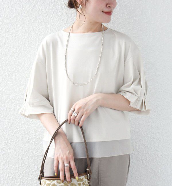 SHIPS for women「〈手洗い可能〉シアー コンビ 袖 タック デザイン プルオーバー」|Tシャツ・カットソー|
