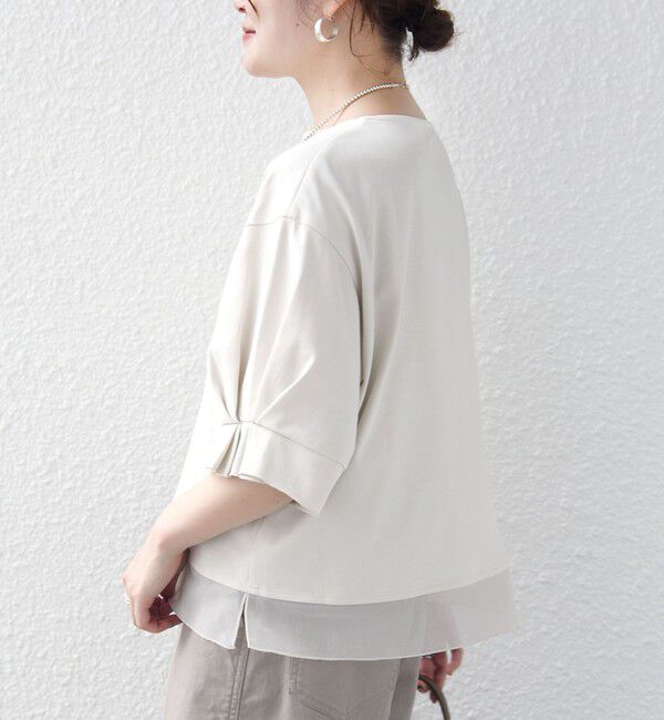 SHIPS for women「〈手洗い可能〉シアー コンビ 袖 タック デザイン プルオーバー」|Tシャツ・カットソー|