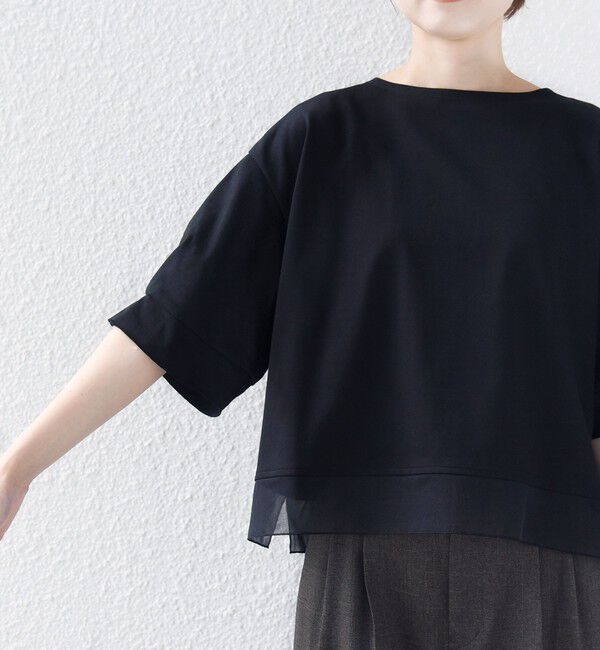 SHIPS for women「〈手洗い可能〉シアー コンビ 袖 タック デザイン プルオーバー」|Tシャツ・カットソー|