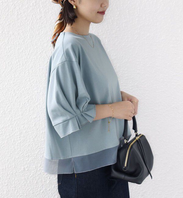SHIPS for women「〈手洗い可能〉シアー コンビ 袖 タック デザイン プルオーバー」|Tシャツ・カットソー|ライトブルー