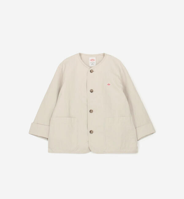 DANTON「DANTON | コットンリネンダンプ ノーカラージャケット WOMEN」|ノーカラージャケット|OFFWHITE