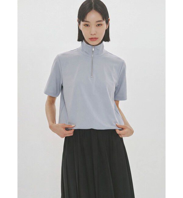 MIDIUMISOLID「MIDIUMISOLID for Ladies エッセンシャルジップネックトップス」|Tシャツ・カットソー|ライトグレー