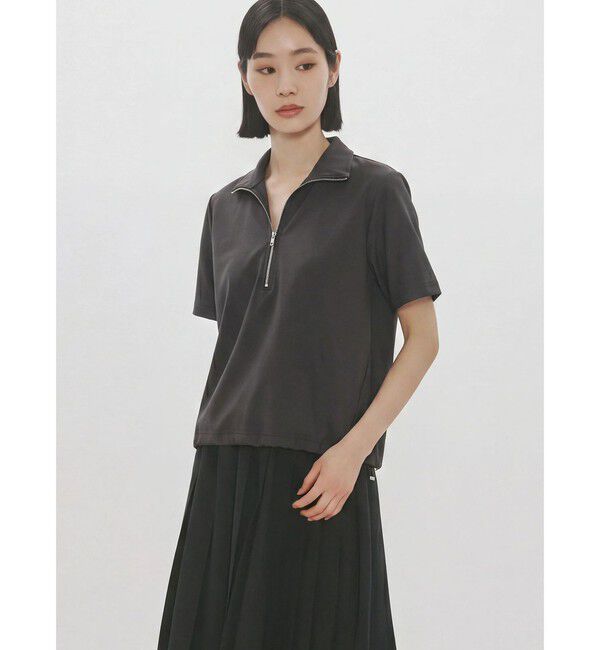 MIDIUMISOLID「MIDIUMISOLID for Ladies エッセンシャルジップネックトップス」|Tシャツ・カットソー|ブラック