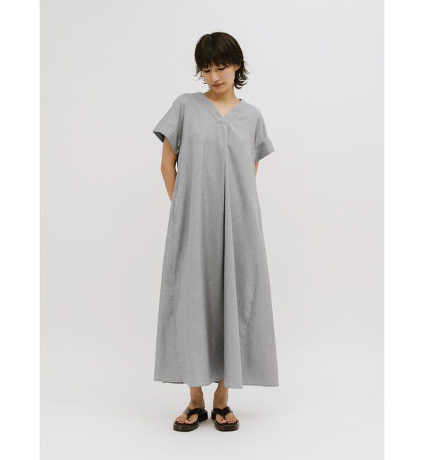 MIDIUMISOLID「MIDIUMISOLID for Ladies リネンライクVネックフレアワンピース」|ワンピース|