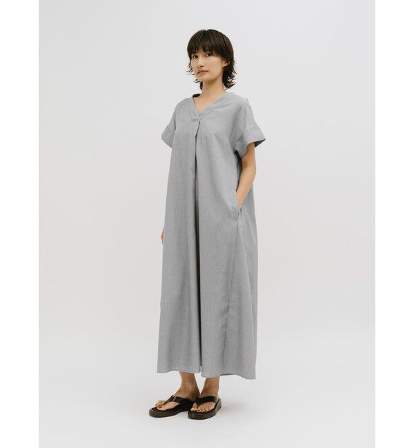 MIDIUMISOLID「MIDIUMISOLID for Ladies リネンライクVネックフレアワンピース」|ワンピース|