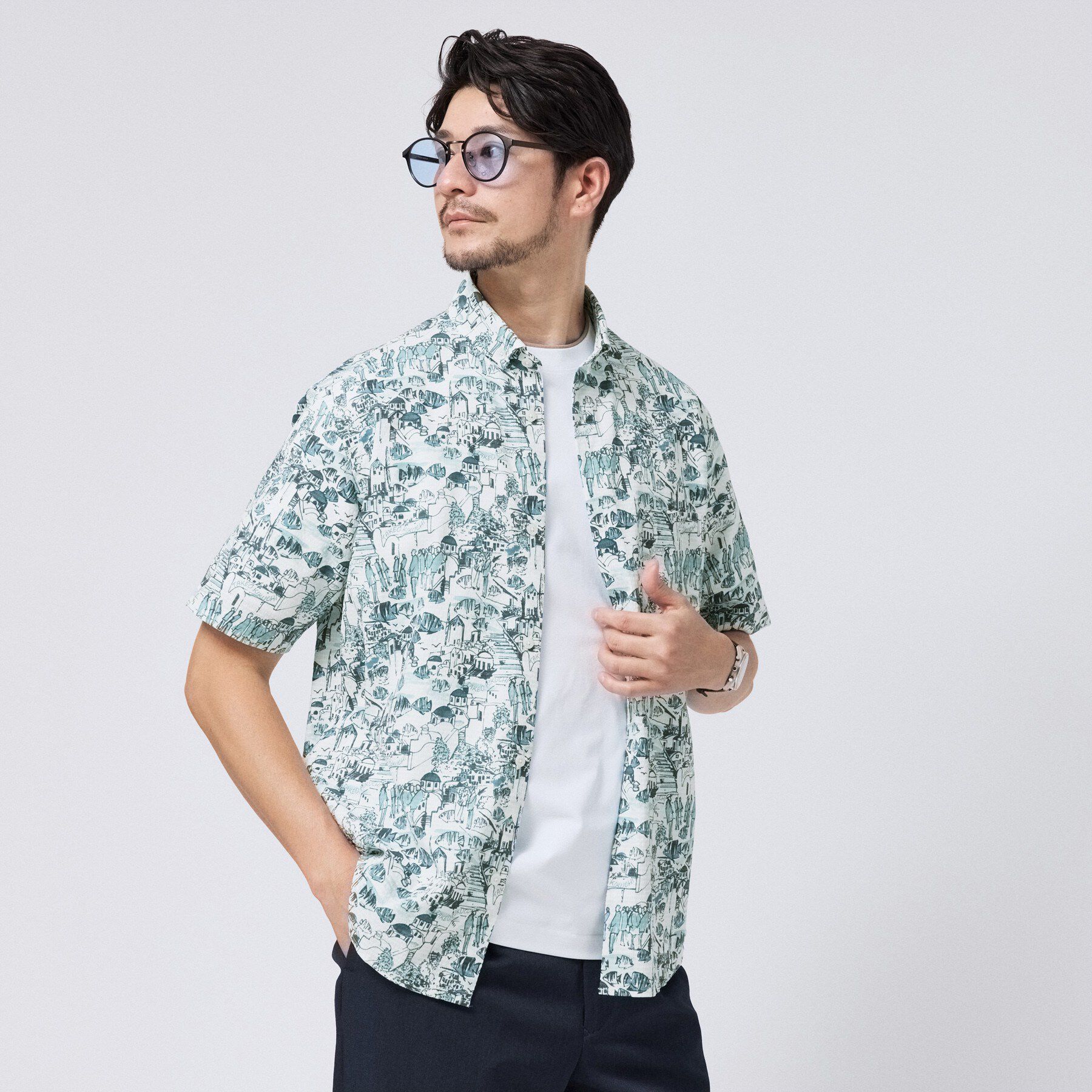 TAKEO KIKUCHI「【日本製】JFP DotAir（R）リゾートプリント半袖シャツ」|シャツ・ブラウス|