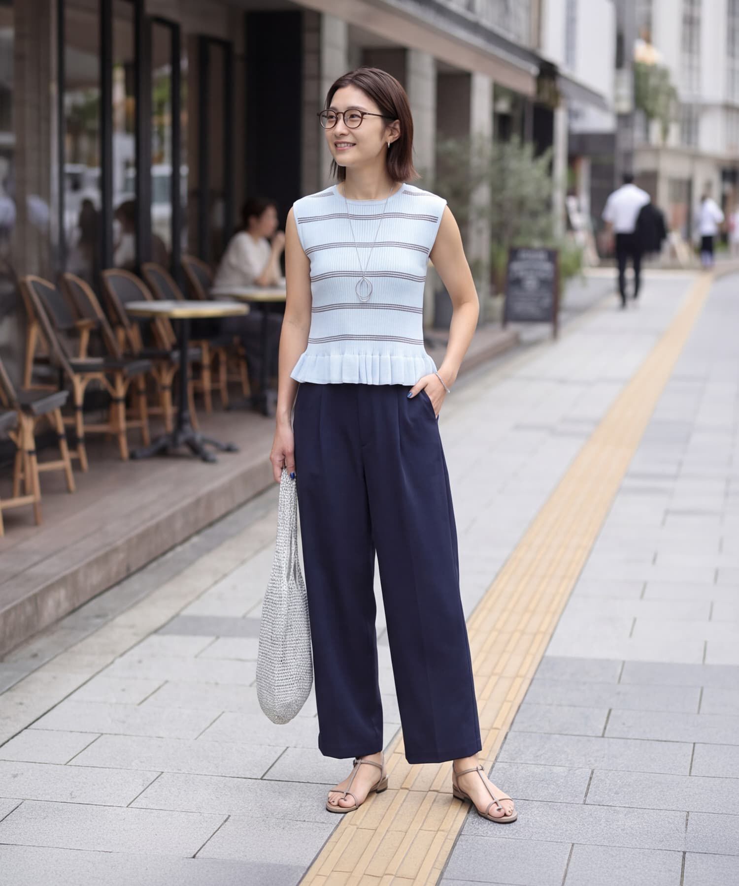 STYLE DELI「空間ボーダー裾ペプラムニットトップス」|ニット・セーター|