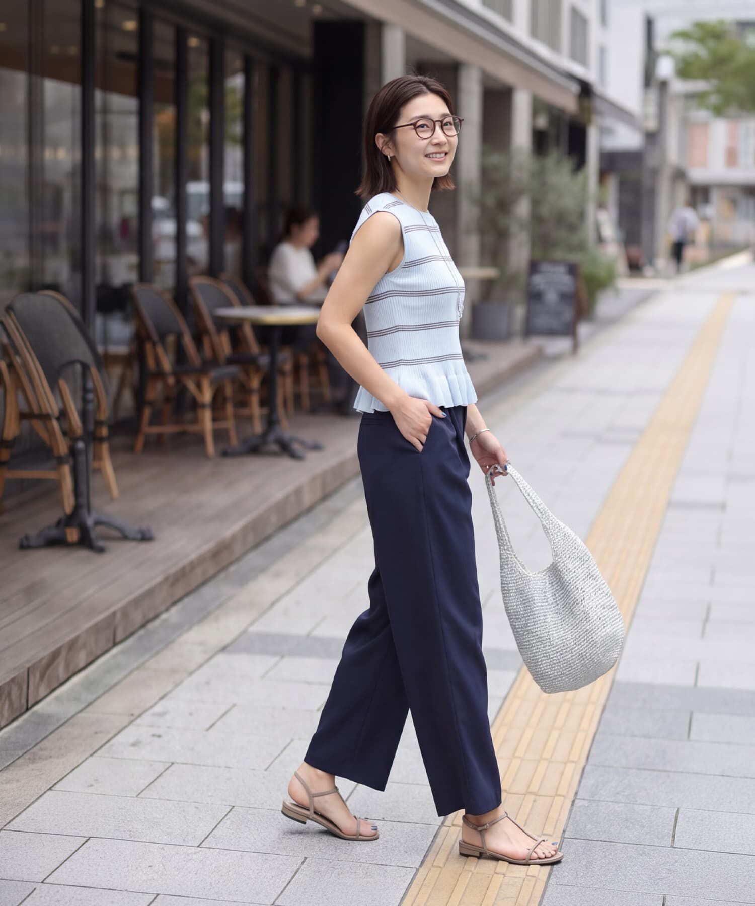 STYLE DELI「空間ボーダー裾ペプラムニットトップス」|ニット・セーター|