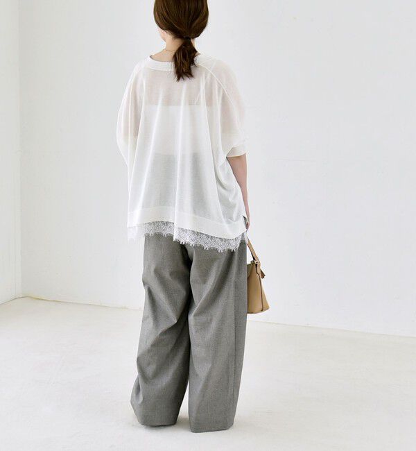 quaranciel「《予約》quaranciel:〈手洗い可能〉レース ヘム Vネック ポンチョ ニット カーディガン」|カーディガン|