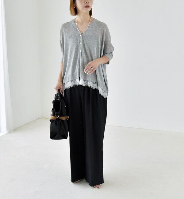 quaranciel「《予約》quaranciel:〈手洗い可能〉レース ヘム Vネック ポンチョ ニット カーディガン」|カーディガン|