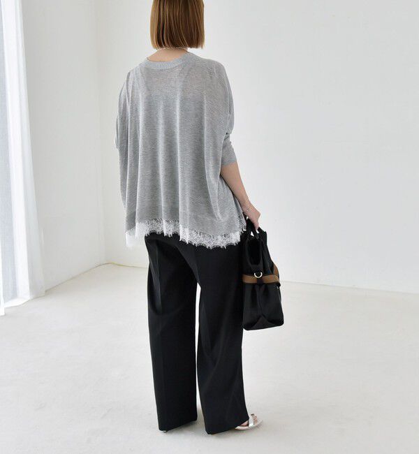 quaranciel「《予約》quaranciel:〈手洗い可能〉レース ヘム Vネック ポンチョ ニット カーディガン」|カーディガン|