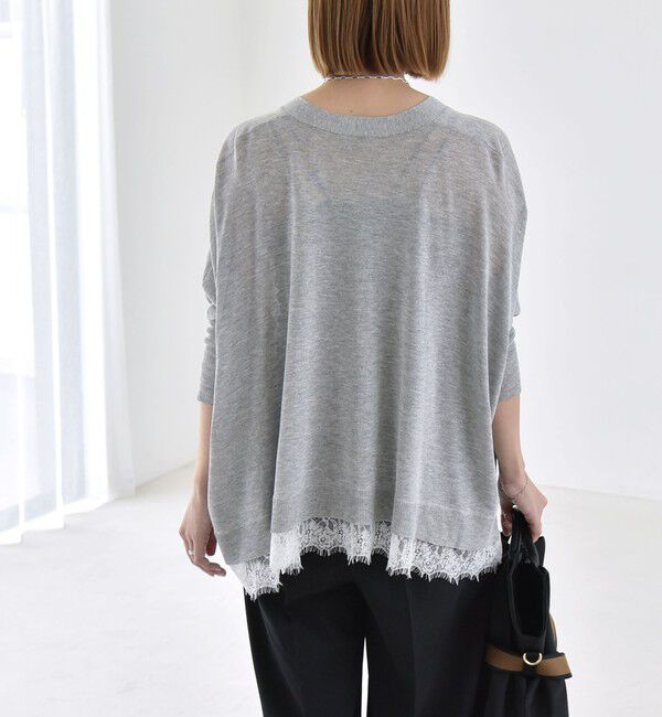quaranciel「《予約》quaranciel:〈手洗い可能〉レース ヘム Vネック ポンチョ ニット カーディガン」|カーディガン|