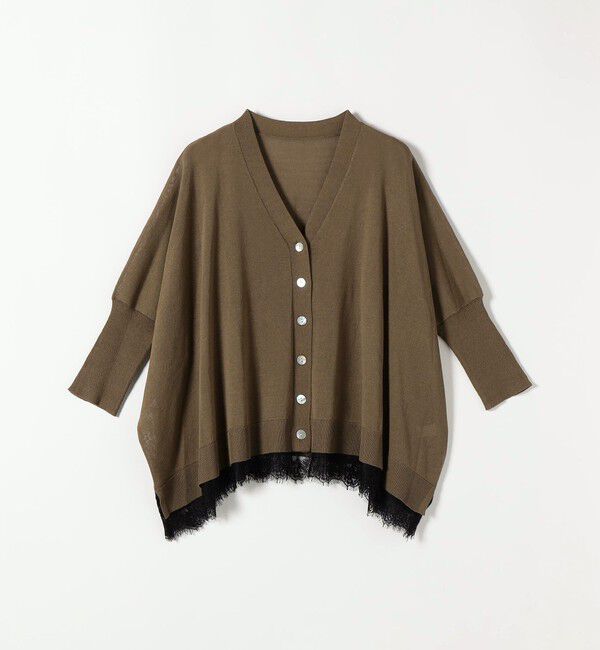 quaranciel「《予約》quaranciel:〈手洗い可能〉レース ヘム Vネック ポンチョ ニット カーディガン」|カーディガン|