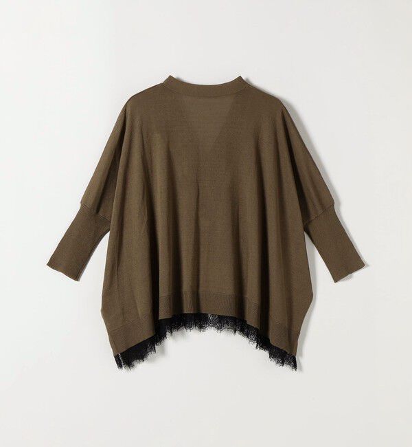 quaranciel「《予約》quaranciel:〈手洗い可能〉レース ヘム Vネック ポンチョ ニット カーディガン」|カーディガン|