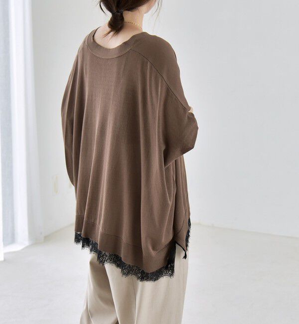 quaranciel「《予約》quaranciel:〈手洗い可能〉レース ヘム Vネック ポンチョ ニット カーディガン」|カーディガン|