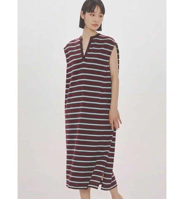 MIDIUMISOLID「MIDIUMISOLID for Ladies マルチボーダーノースリーブワンピース」|ワンピース|バーガンディ
