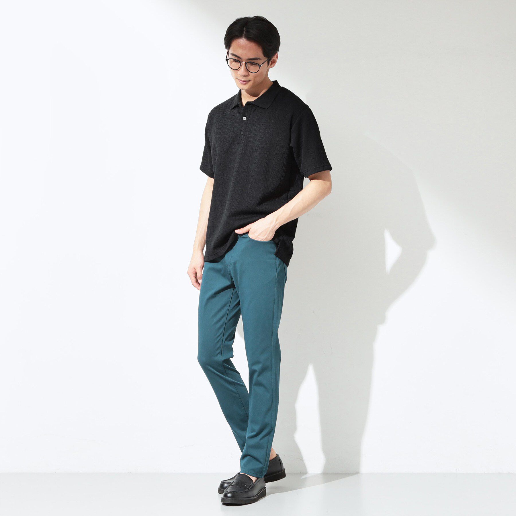 THE SHOP TK「【シンプルすぎない大人の表情】ケーブルフクレポロシャツ 吸水速乾/UVケア/洗濯機OK」|ポロシャツ|