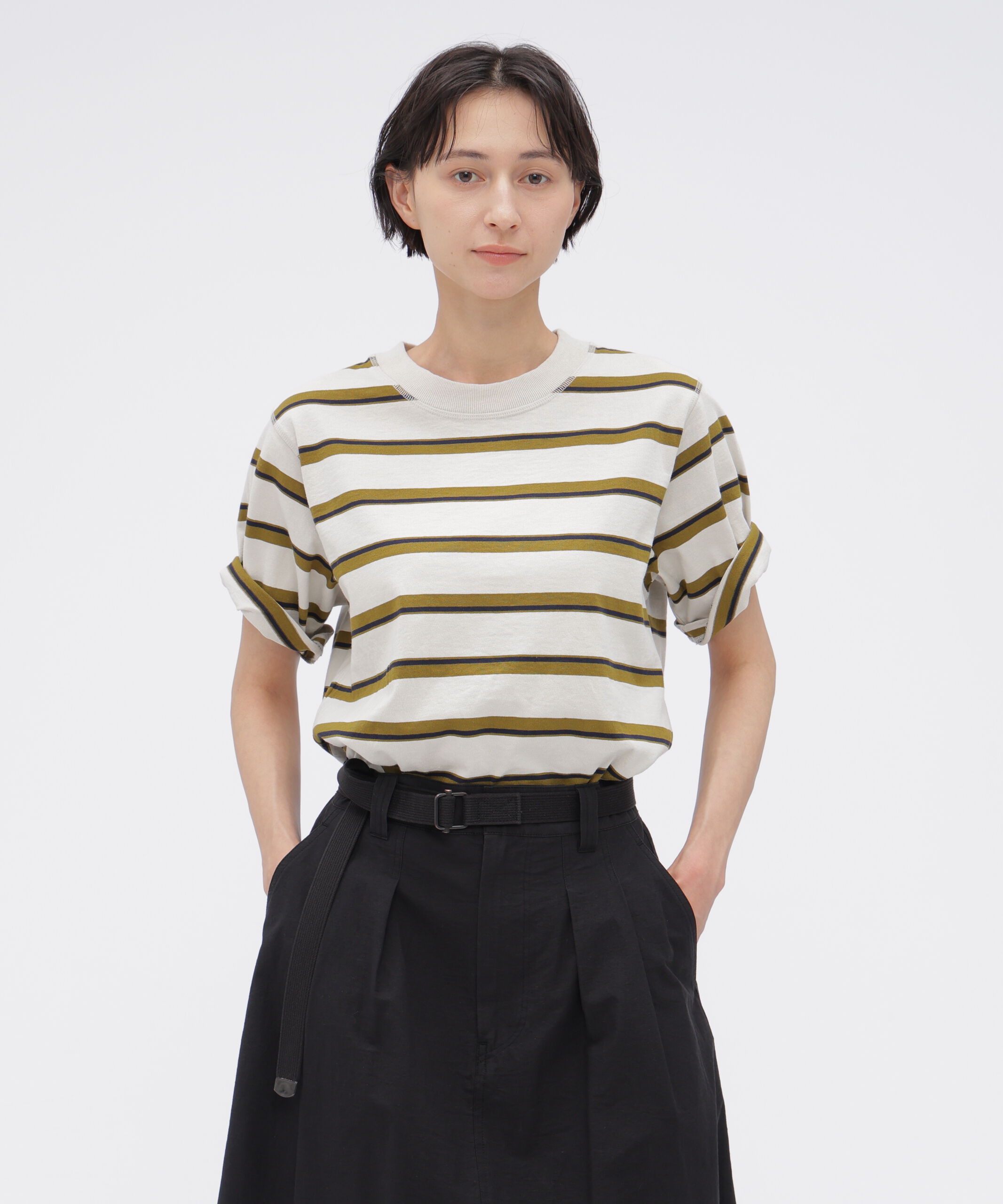 MHL.「OUTLINE STRIPE JERSEY TOP」|Tシャツ・カットソー|IVORY1