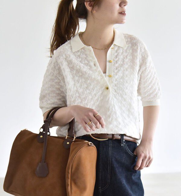 quaranciel「《追加予約》quaranciel:〈手洗い可能〉透かし編み ポロ ニット プルオーバー」|ニット・セーター|