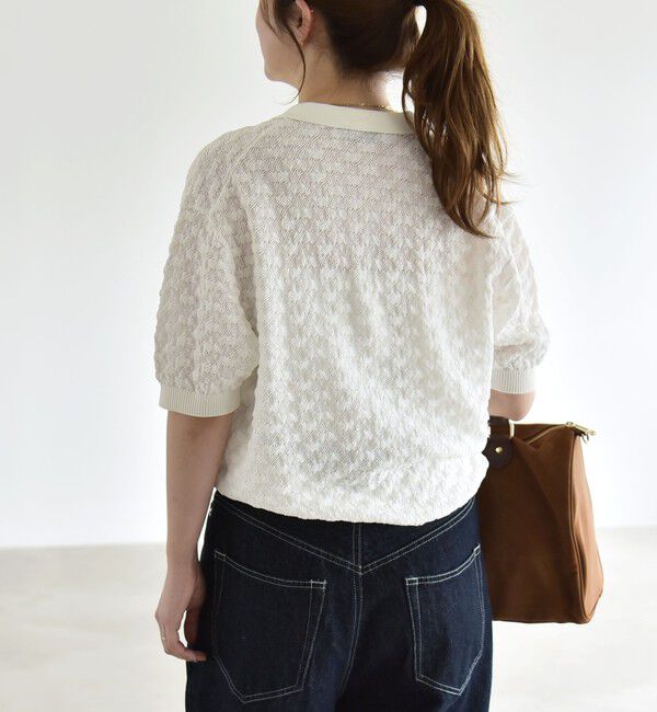 quaranciel「《追加予約》quaranciel:〈手洗い可能〉透かし編み ポロ ニット プルオーバー」|ニット・セーター|