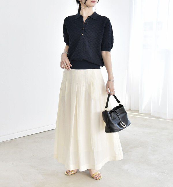 quaranciel「《追加予約》quaranciel:〈手洗い可能〉透かし編み ポロ ニット プルオーバー」|ニット・セーター|