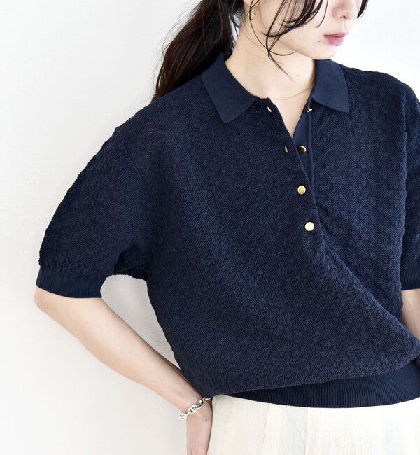 quaranciel「《追加予約》quaranciel:〈手洗い可能〉透かし編み ポロ ニット プルオーバー」|ニット・セーター|