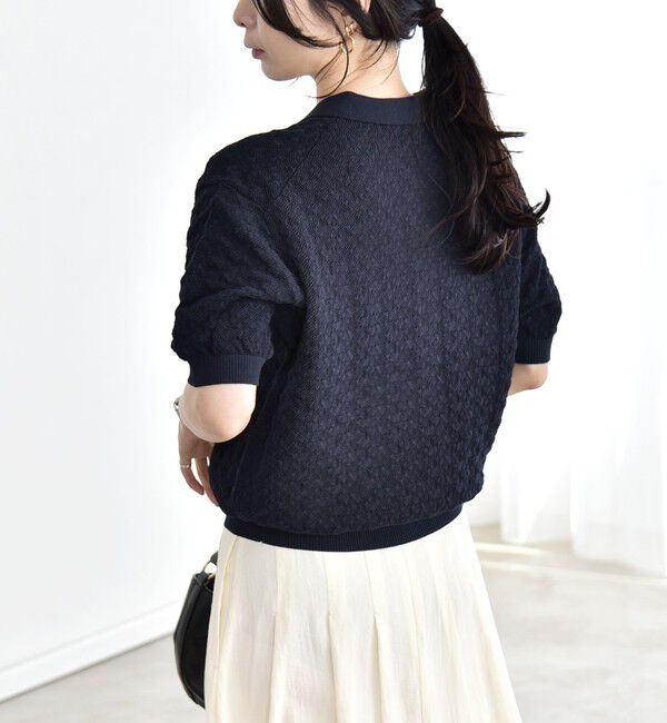 quaranciel「《追加予約》quaranciel:〈手洗い可能〉透かし編み ポロ ニット プルオーバー」|ニット・セーター|