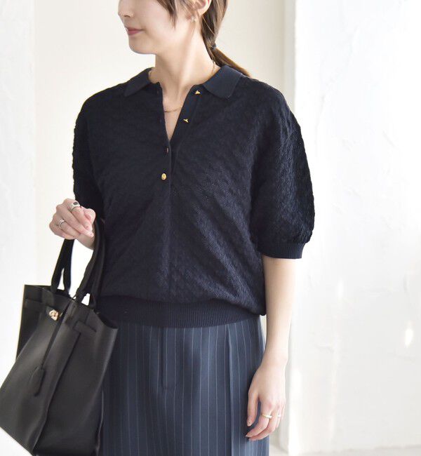 quaranciel「《追加予約》quaranciel:〈手洗い可能〉透かし編み ポロ ニット プルオーバー」|ニット・セーター|