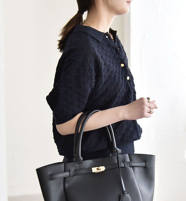 quaranciel「《追加予約》quaranciel:〈手洗い可能〉透かし編み ポロ ニット プルオーバー」|ニット・セーター|