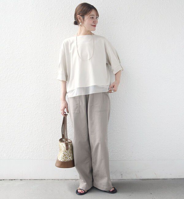 SHIPS for women「〈手洗い可能〉シアー コンビ 袖 タック デザイン プルオーバー」|Tシャツ・カットソー|