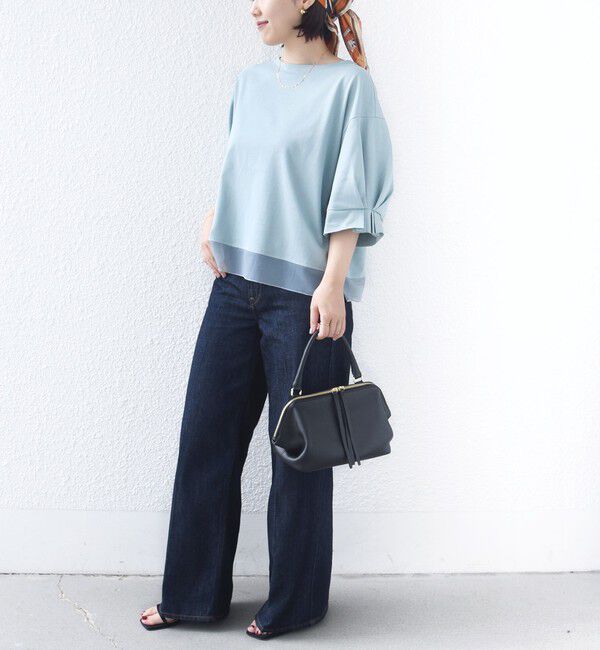 SHIPS for women「〈手洗い可能〉シアー コンビ 袖 タック デザイン プルオーバー」|Tシャツ・カットソー|