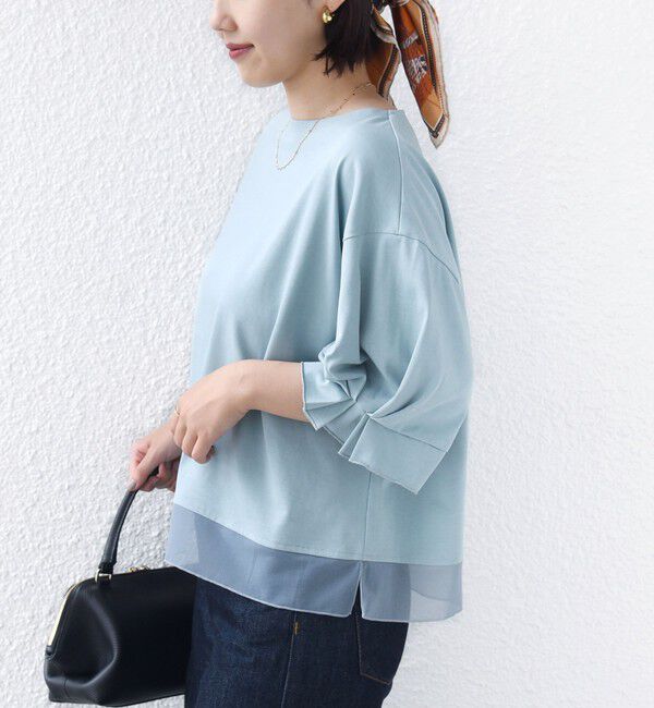 SHIPS for women「〈手洗い可能〉シアー コンビ 袖 タック デザイン プルオーバー」|Tシャツ・カットソー|