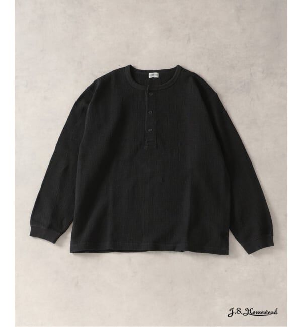J.S.Homestead「J.S.Homestead / レノ メッシュ ファブリック ヘンリー ネック ロンT」|Tシャツ・カットソー|ブラック