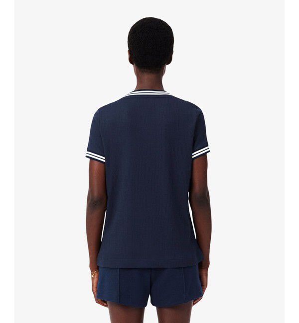 LACOSTE「フランスメイド レース調リブニットボーダー ボートネックTシャツ」|Tシャツ・カットソー|