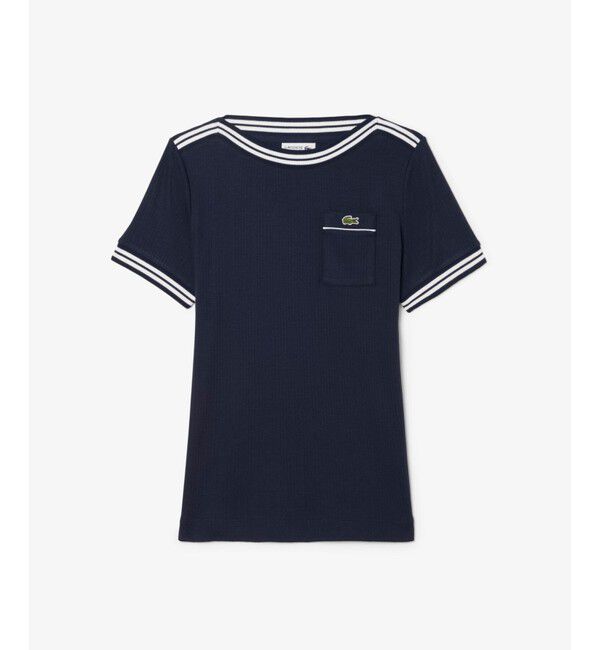 LACOSTE「フランスメイド レース調リブニットボーダー ボートネックTシャツ」|Tシャツ・カットソー|