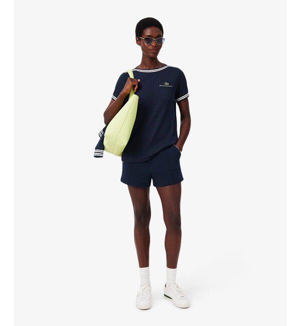 LACOSTE「フランスメイド レース調リブニットボーダー ボートネックTシャツ」|Tシャツ・カットソー|