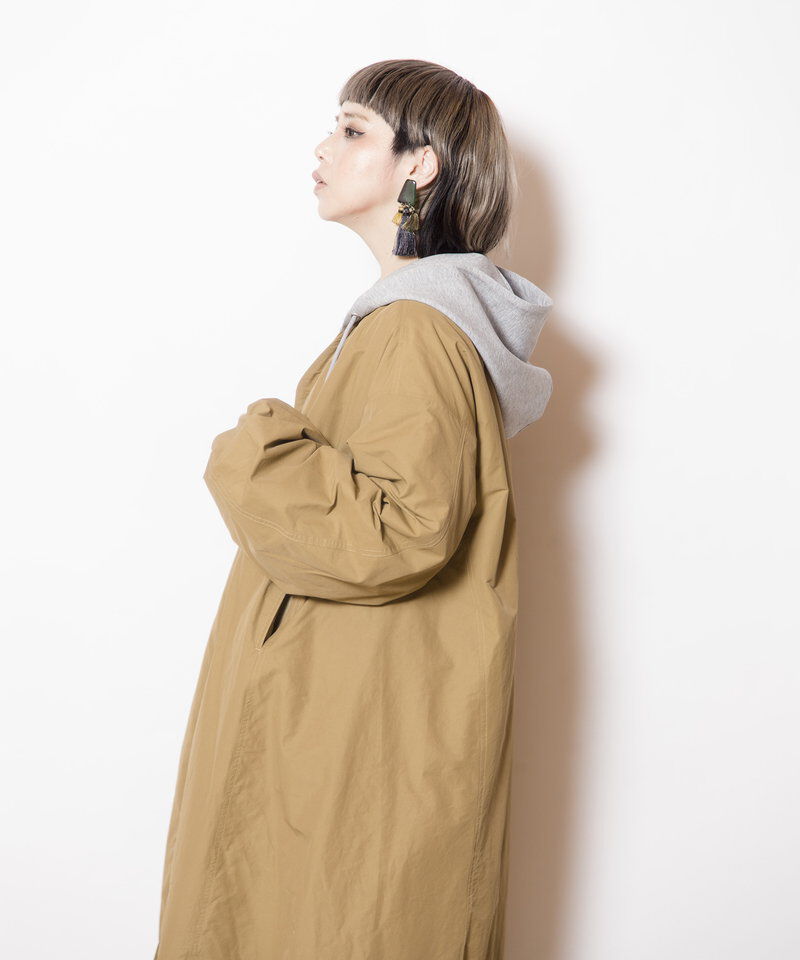  「フーデッドバルーンコート」|ノーカラーコート|
