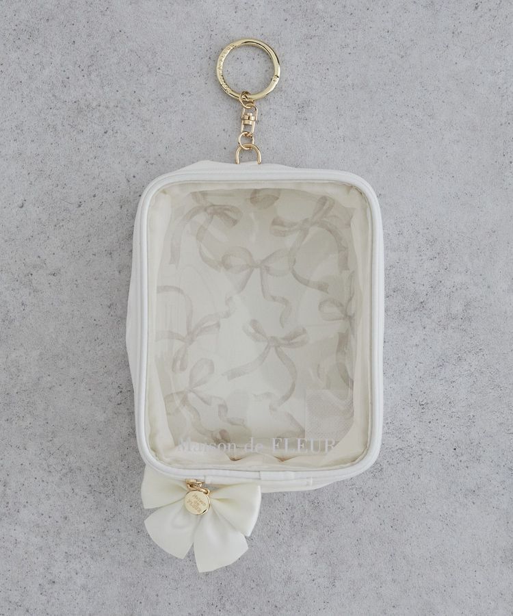 Maison de FLEUR「【5色展開】リボンプリントクリアポーチ」|ポーチ|アイボリー