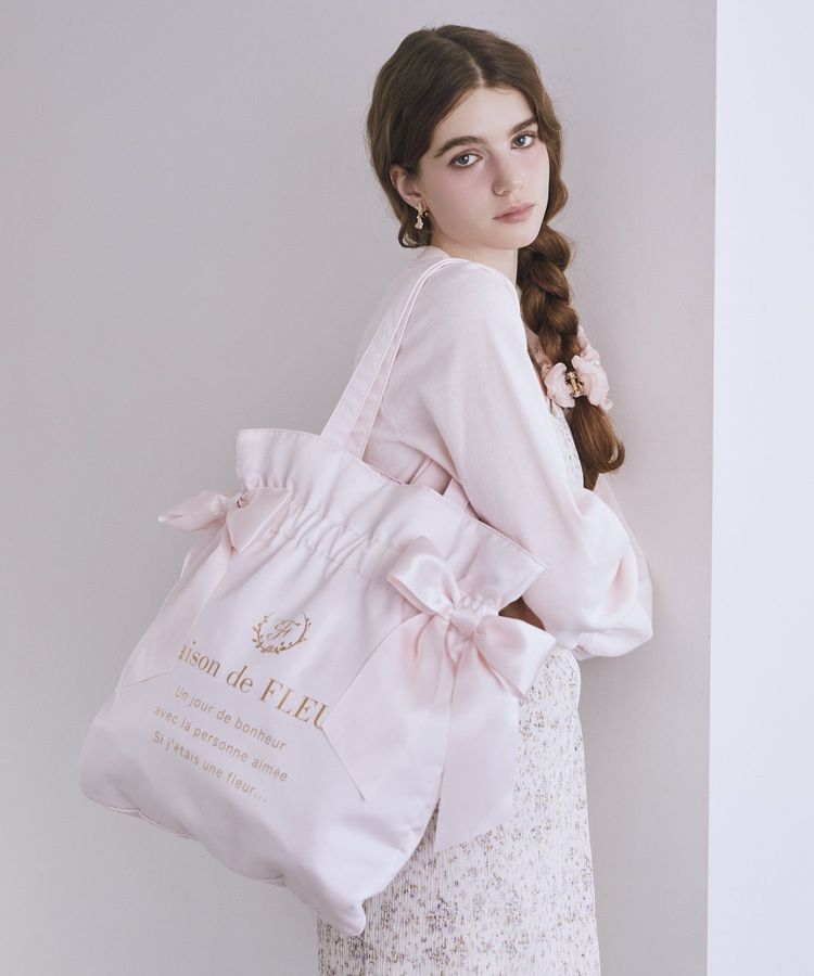 Maison de FLEUR「【A4対応】ダブルリボンギャザートートバッグ」|トートバッグ|ピンク