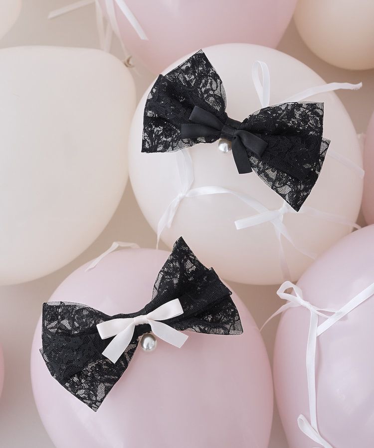 Maison de FLEUR「リボンマニアパールサテンレースバレッタ」|その他|