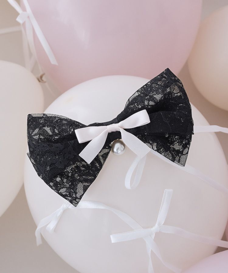 Maison de FLEUR「リボンマニアパールサテンレースバレッタ」|その他|ピンク