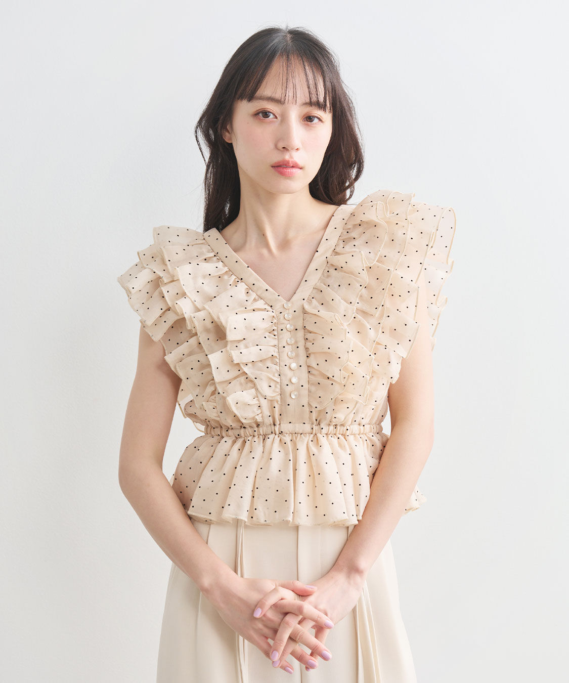 COCO DEAL「フロッキードットフリルブラウス」|シャツ・ブラウス|