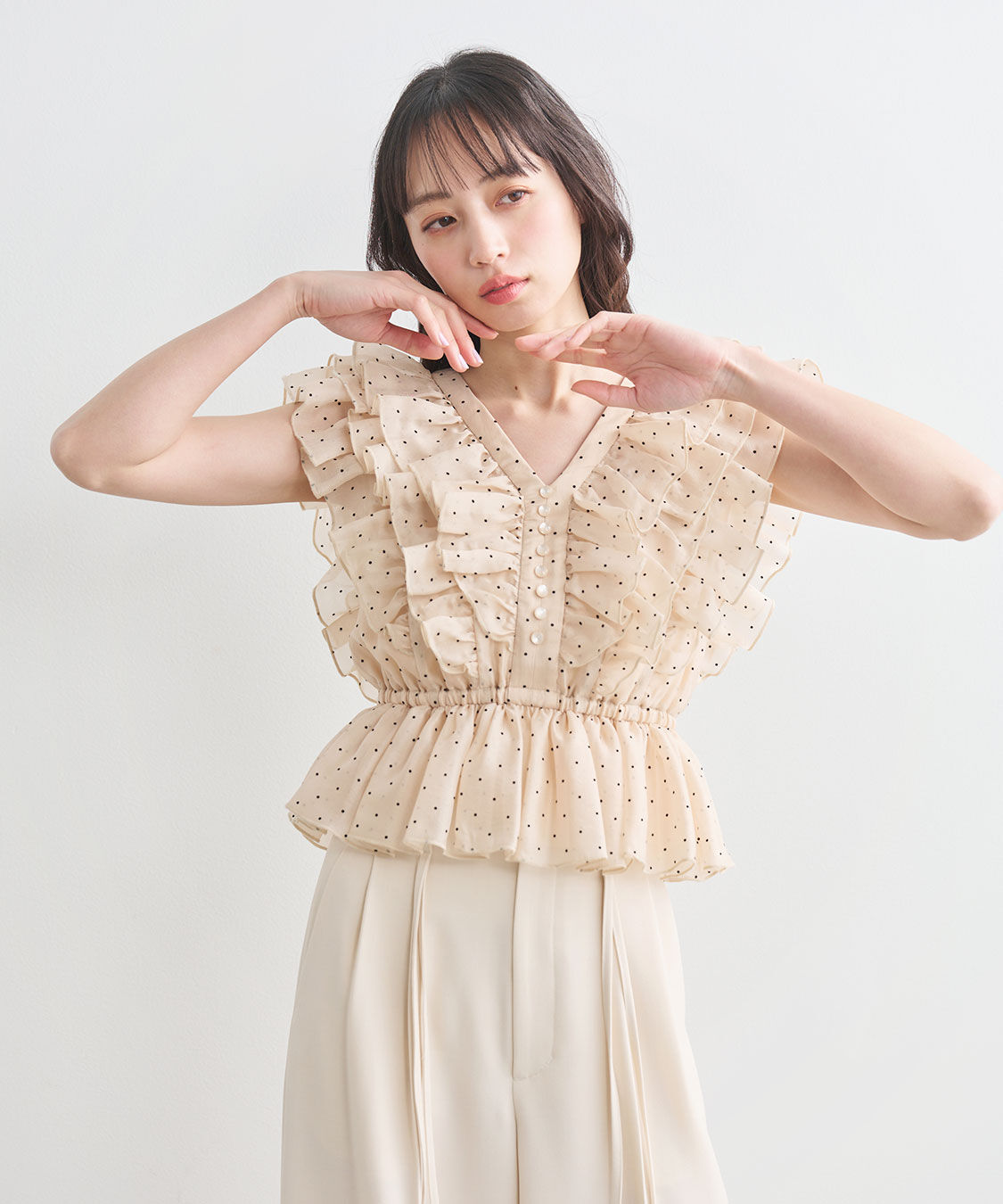 COCO DEAL「フロッキードットフリルブラウス」|シャツ・ブラウス|