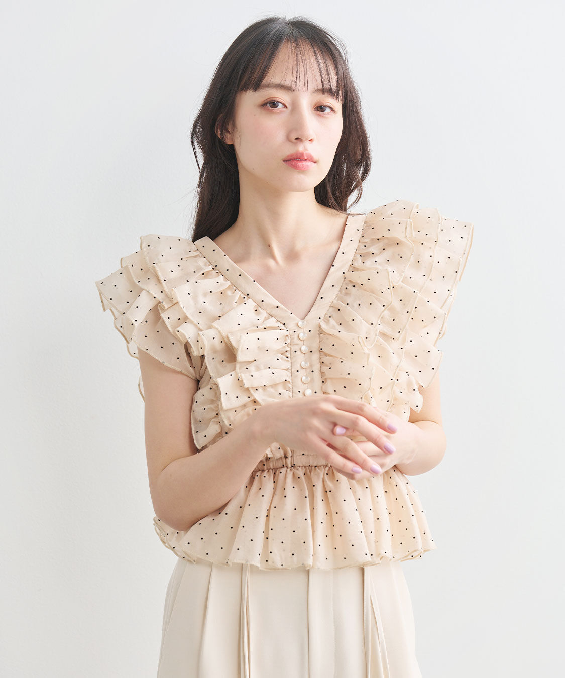 COCO DEAL「フロッキードットフリルブラウス」|シャツ・ブラウス|