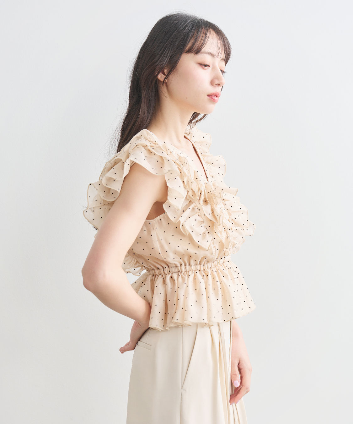COCO DEAL「フロッキードットフリルブラウス」|シャツ・ブラウス|