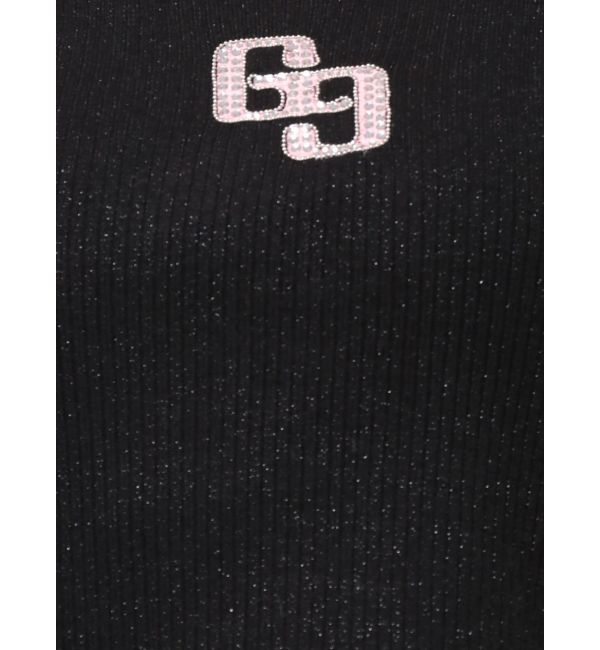 GYDA「GGロゴラインストーンラメテレコハーフスリーブトップス」|Tシャツ・カットソー|