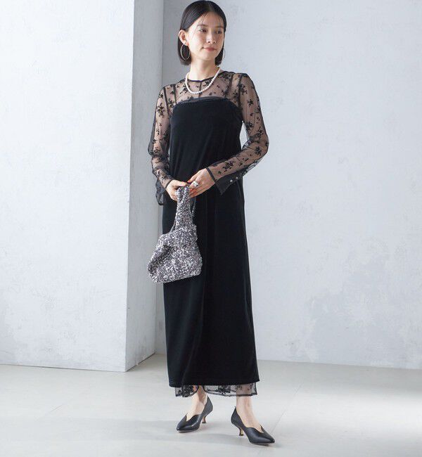SHIPS for women「《追加予約》kaene:フロッキー レース ポリエステルベロア 2WAY ドレス（セレモニー対応可）」|ワンピース|