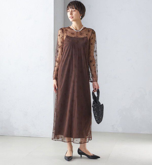 SHIPS for women「《追加予約》kaene:フロッキー レース ポリエステルベロア 2WAY ドレス（セレモニー対応可）」|ワンピース|