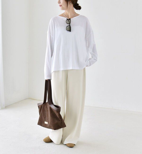 quaranciel「《予約》quaranciel:〈手洗い可能〉シアー コットン ボートネック ルーズ ロンTEE」|Tシャツ・カットソー|