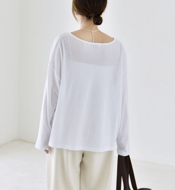 quaranciel「《予約》quaranciel:〈手洗い可能〉シアー コットン ボートネック ルーズ ロンTEE」|Tシャツ・カットソー|
